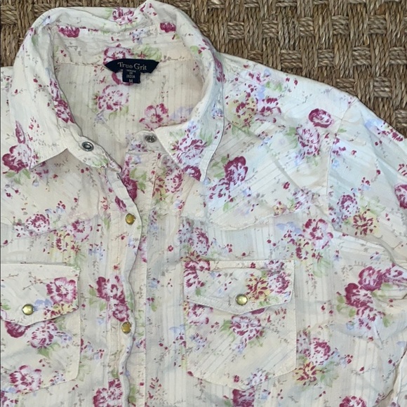 True Grit Cowboy Chic Floral Button-Up Shirt sz Med - Picture 3 of 9